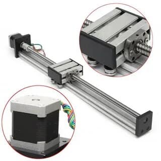 Motorized linear slide with lead screw and stepper motor for accurate linear travel per rotation in industrial automation systems